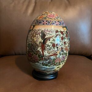 Hand Painted Porcelain Satsuma Style Decorative Egg